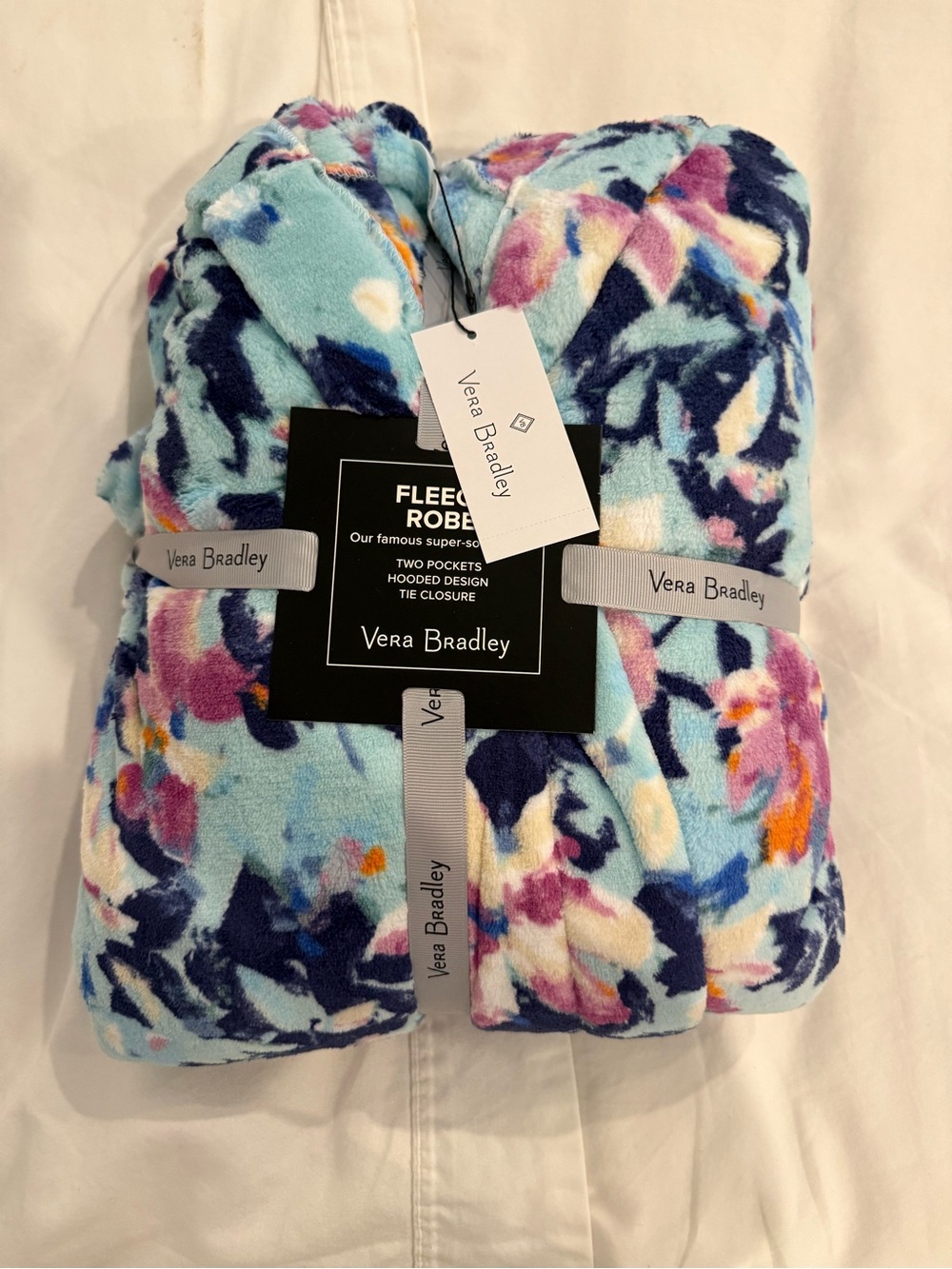 Vera Bradley Aqua Multi Floral Fleece Robe